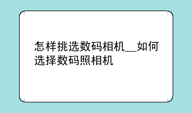 怎样挑选数码相机__如何选择数码照相机